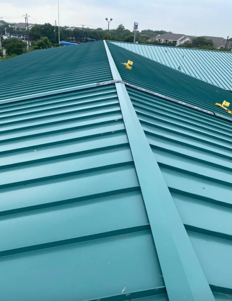 Green commercial metal roof ridge and valley for Metal Roof Repair in Wilmington Island